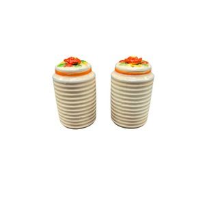 Vintage Salt & Pepper Shakers Cream Colored w/ Orange & Yellow Flowers on Top
